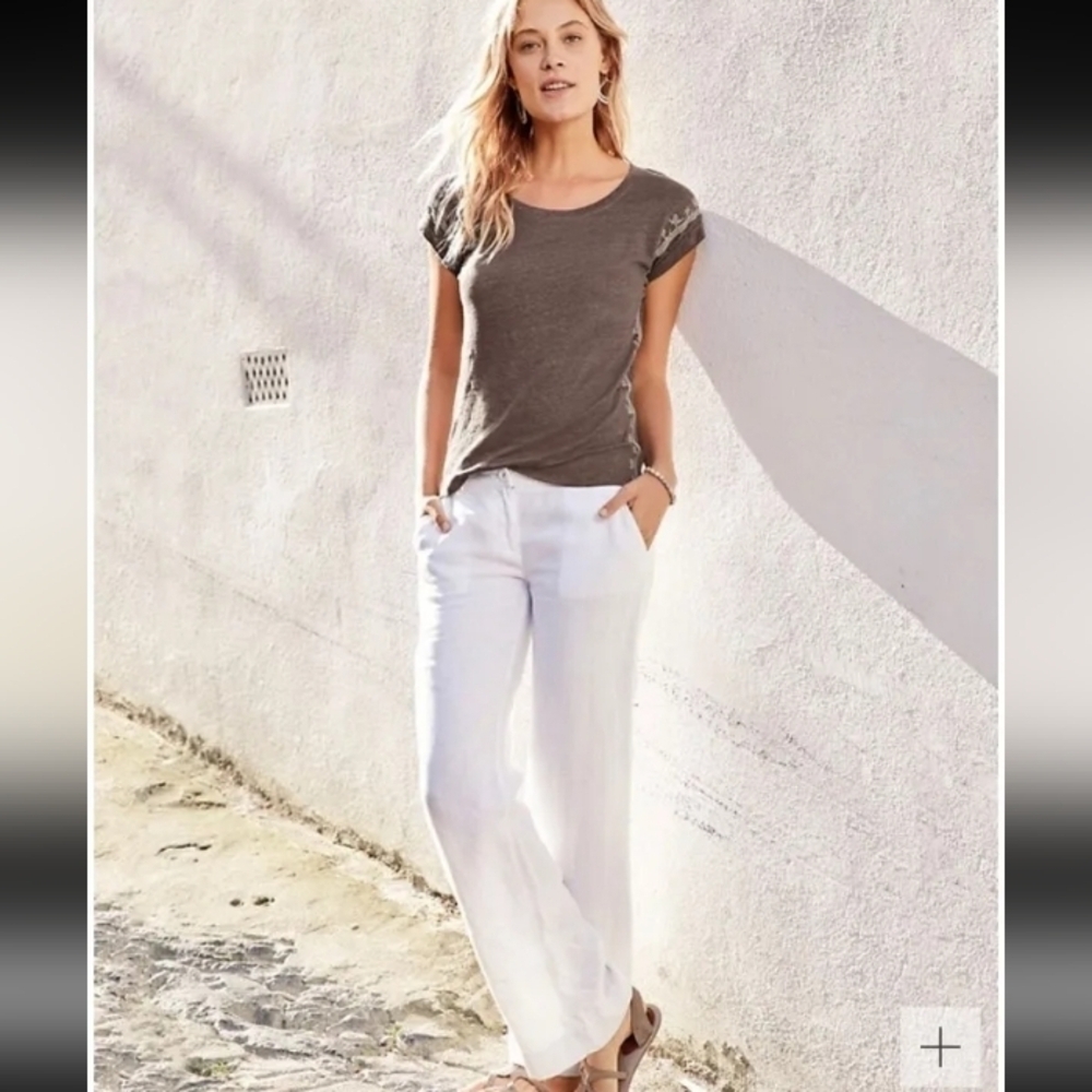 Garnet Hill Modern Linen Wide Leg Trouser Pants White Size 18 - Picture 2 of 15